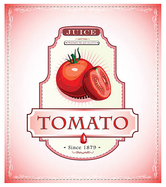 Ripe red tomato on a juice or food product label vector art illustration