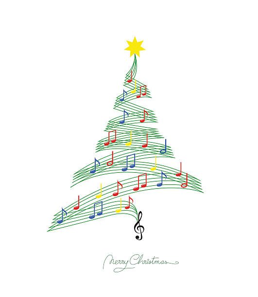 Musical note staff on Christmas fir Vector illustration, isolated on white background christmas ornament christmas decoration red religious celebration stock illustrations