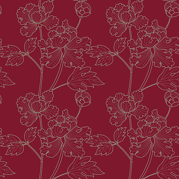 jasny peoniy rysunek na kierownika rubinowego (bezszwowe tło wzór kimono styl) - floral pattern pattern silk wallpaper stock illustrations