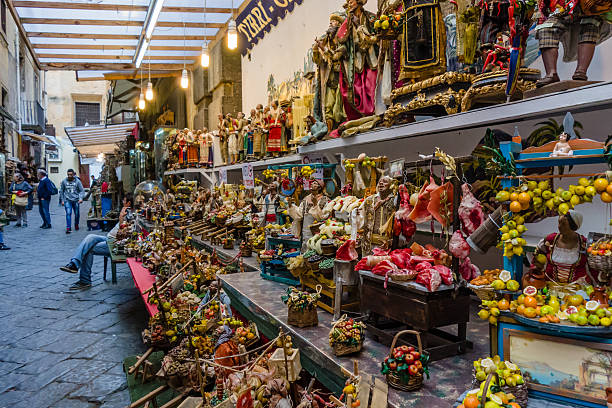 Mercado de Natal em Nápoles, Itália - fotografia de stock