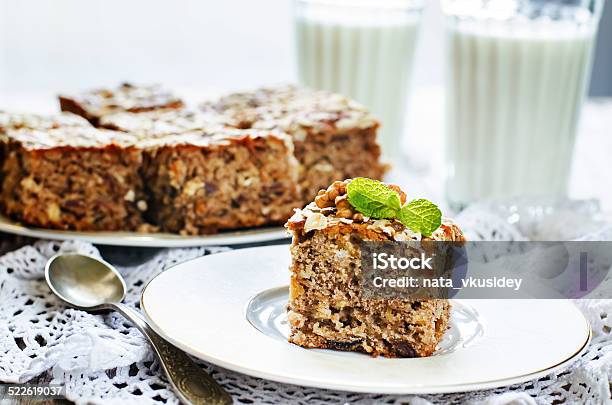 Oatmeal Cake With Dates And Walnuts Stock Photo - Download Image Now - Cake, Oatmeal, Walnut