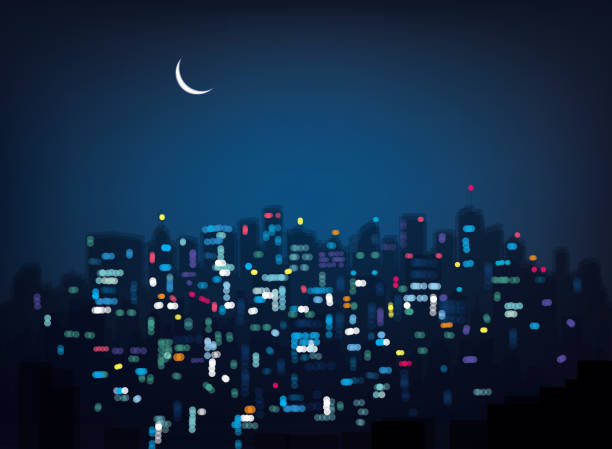 illustrazioni stock, clip art, cartoni animati e icone di tendenza di vettore bokeh sfondo di notte città. - abstract architecture backgrounds blurred motion