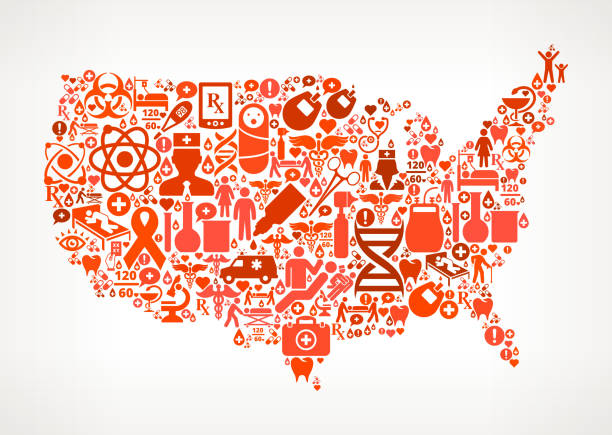 ilustrações de stock, clip art, desenhos animados e ícones de eua mapa ícone de cuidados de saúde e medicina sem costura padrão - pulse trace human heart heart shape healthcare and medicine