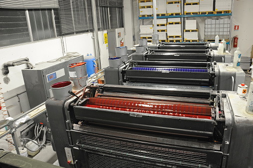 view from above of offset printing machine