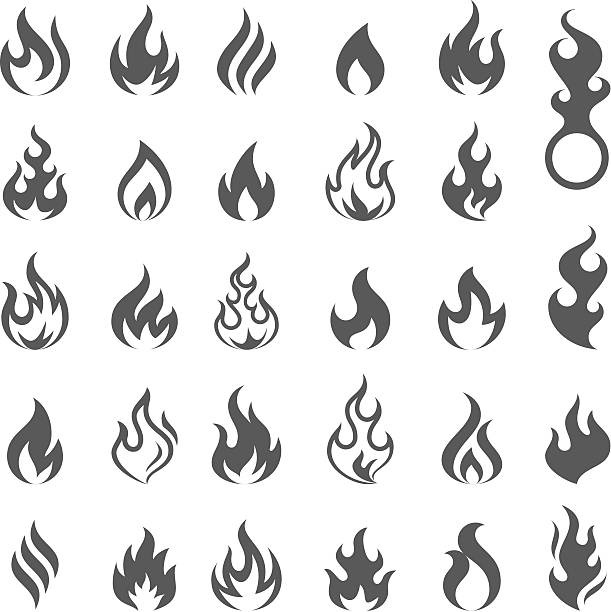 벡터 화재 및 불꽃 아이콘 세트 - flame symbol simplicity sign stock illustrations