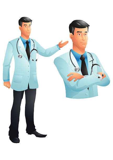 lekarz stoi i popiersie z stetoskop, skrzyżowane ręce, prezentując - surgeon hospital arms crossed emergency room stock illustrations