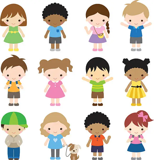 Vector illustration of Set of 12 Kid Characters