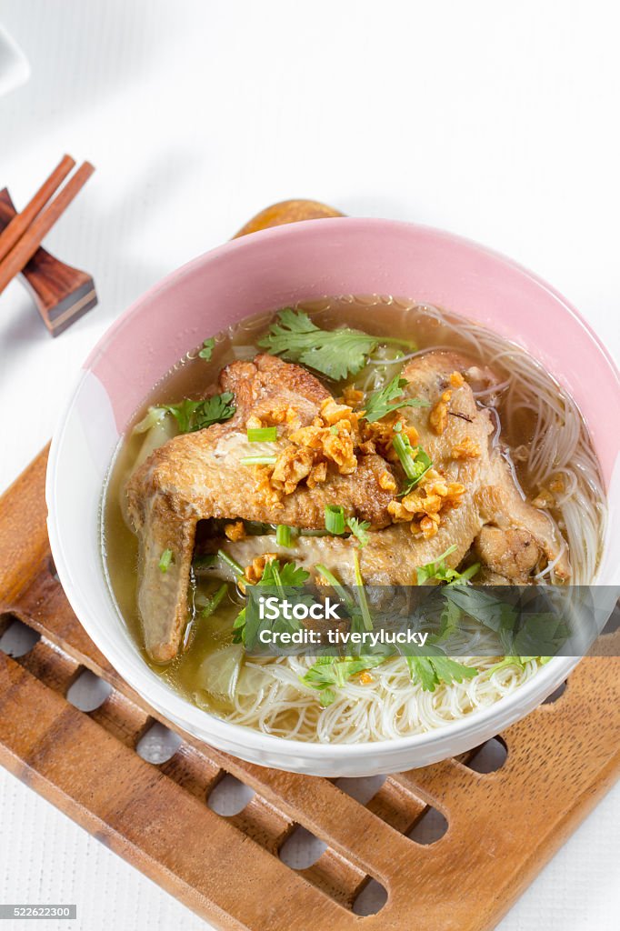 Chicken Noodle Soup thai cuisine, Chicken Noodle Soup in a bowl Boiled Stock Photo