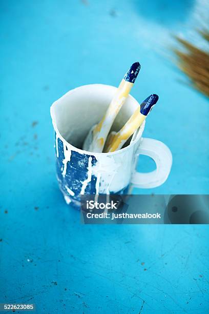 Used Paintbrushes Stock Photo - Download Image Now - Art, Art And Craft, Blue