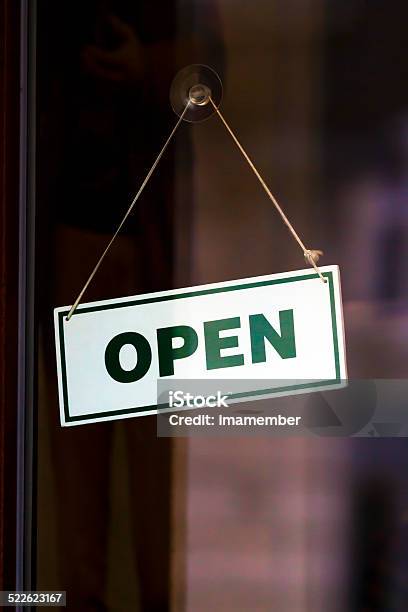 Shop Sign Open Hanging On Glass Door Copy Space Stock Photo - Download Image Now - Open Sign, Opening, Sign