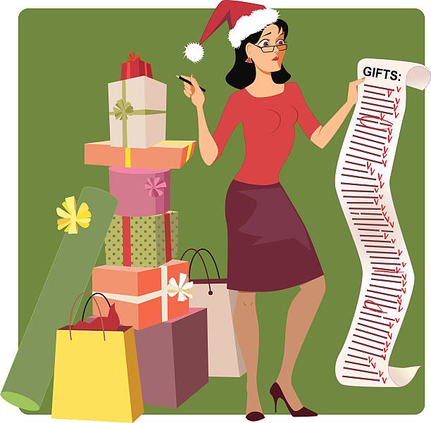 feiertags-shopping - shopping christmas women retail stock-grafiken, -clipart, -cartoons und -symbole