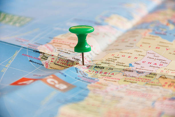 istock Blue world map with colorful Straight Pin 522623503