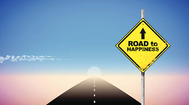 Long empty road heading to happiness vector art illustration