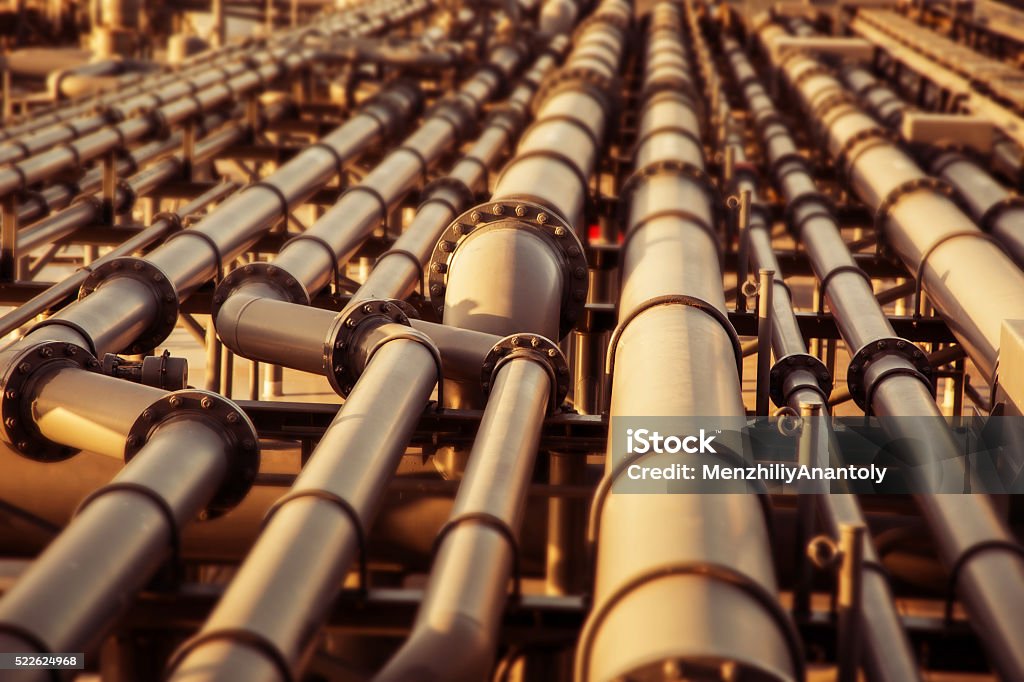 Olio pipeline colorato sfondo sfocato. - Foto stock royalty-free di Oleodotto