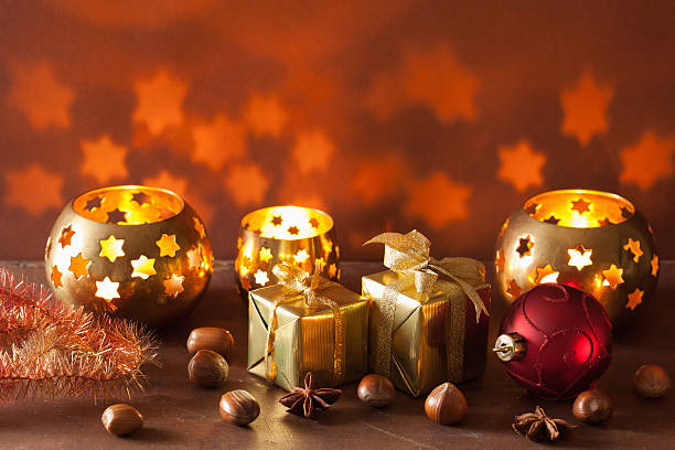 istock burning christmas lanterns and decoration background 522625967