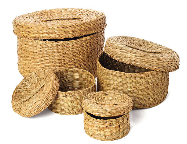 istock Set of four open wicker handmade box on  white background. 522626307