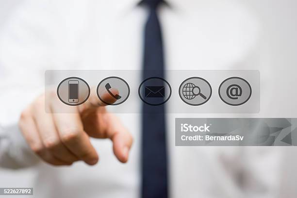 Entrepreneur Is Pressing Virtual Support And Service Buttons Stock Photo - Download Image Now