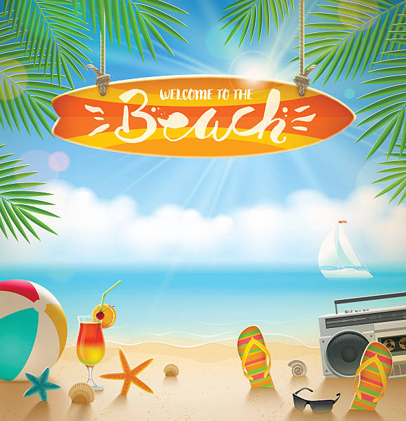 summer holidays and beach vacation vector illustration. - plaj partisi stock illustrations