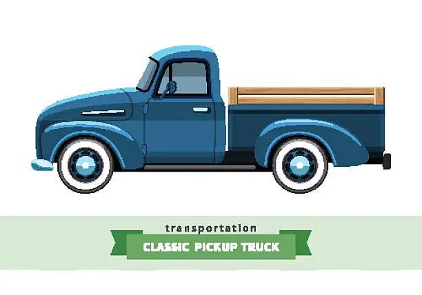 Vector illustration of Classic pickup truck side view