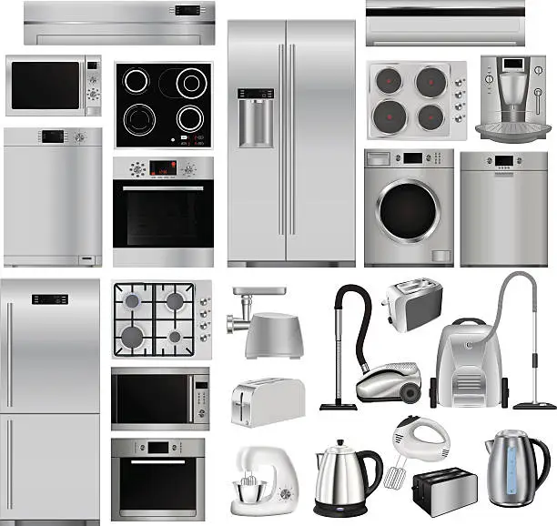 Vector illustration of Home appliances. Set of household kitchen technics