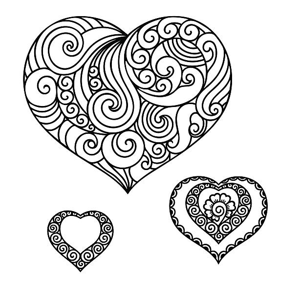 illustrations, cliparts, dessins animés et icônes de décoration dans le style de doodle mhendi cœur. - valentines day love single flower flower