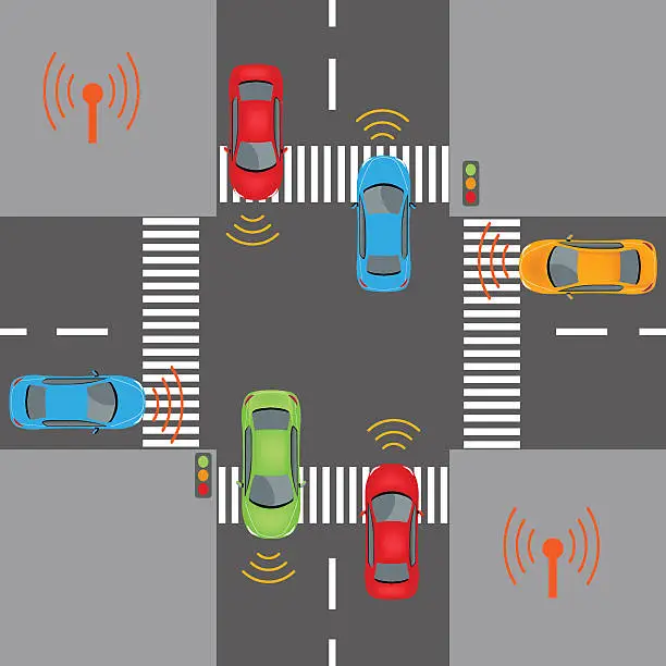 Vector illustration of Wireless vehicle communications