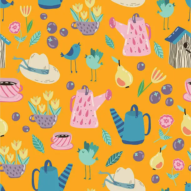 Vector illustration of Spring Garden seamless vector pattern.