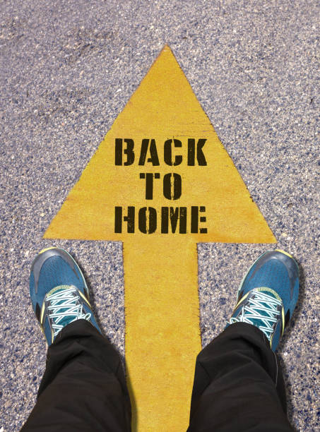 istock Back to Home Message  painted on road 522638158
