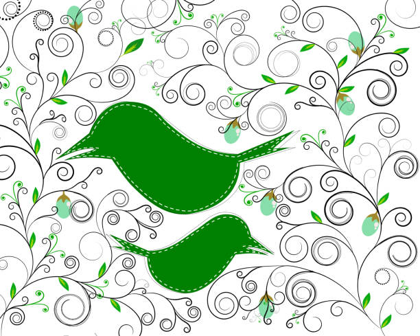 abstract bird and floral on the white background