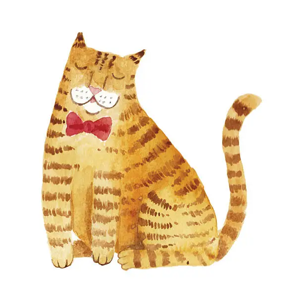 Vector illustration of Warercolor ginger cat