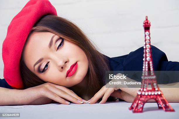 Beautiful Girl In A Red Beret Stock Photo - Download Image Now - 20-24 Years, Adult, Adults Only