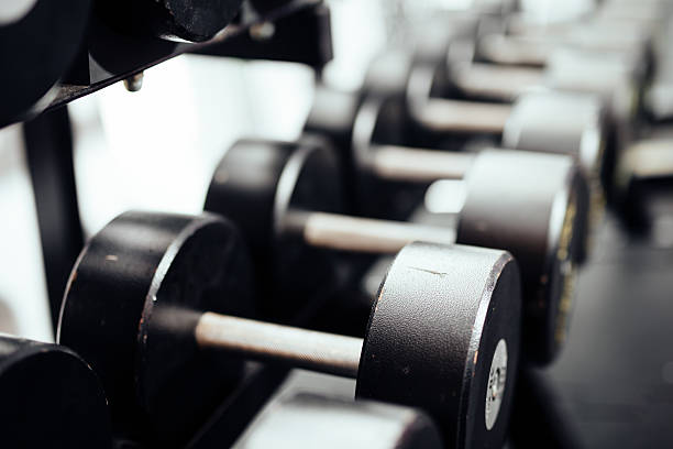 istock Closeup of dumbbells 522645557