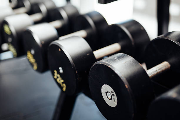 istock Closeup photo of dumbbells 522645559