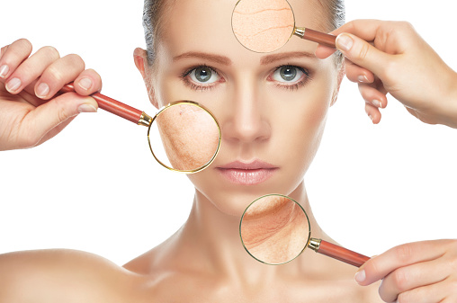 Concepto de belleza piel aging. anti-el envejecimiento procedimientos, rejuvenecimiento, elevación, photo