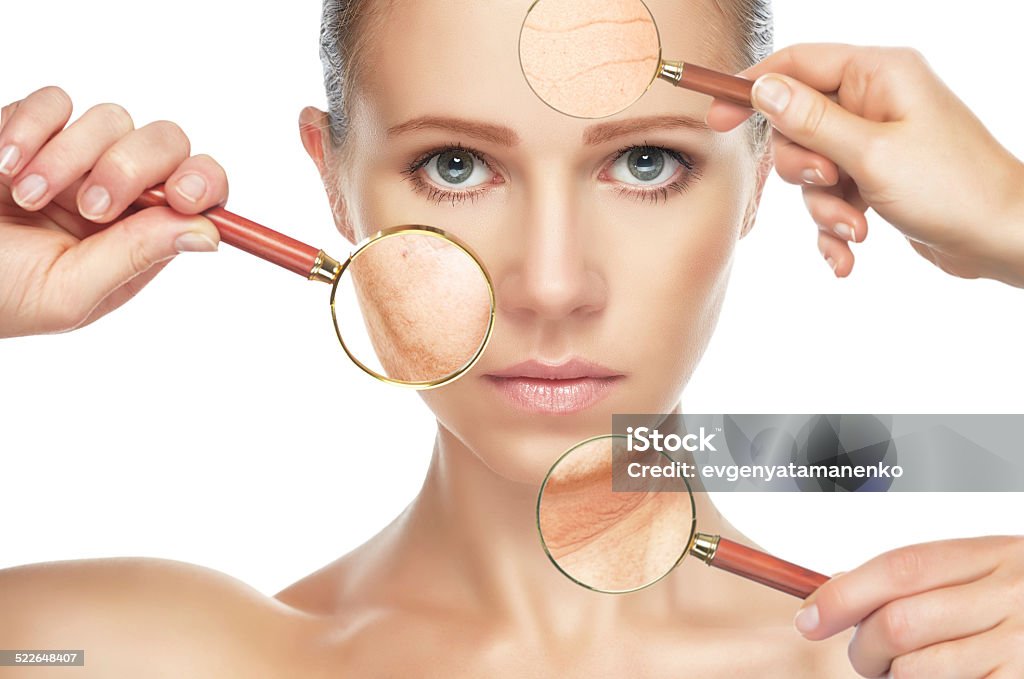 beauty concept skin aging. anti-aging procedures, rejuvenation, lifting, beauty concept skin aging. anti-aging procedures, rejuvenation, lifting, tightening of facial skin, restoration of youthful skin anti-wrinkle Aging Process Stock Photo