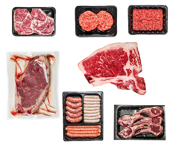 conjunto de distintas materias primas carne - veal rack fotografías e imágenes de stock