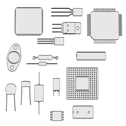 2d cartoon illustration of electronic parts