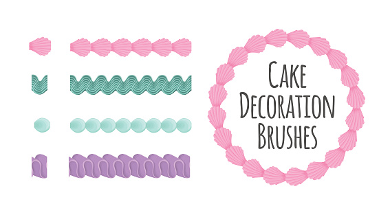 Naturally coloured realistic looking butter cream icing cake and dessert seamless decoration brushes. Drag the element to brush pannel to create a pattern brush