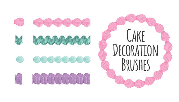 Cake and dessert seamless decoration brushes. Naturally coloured realistic looking butter cream icing cake and dessert seamless decoration brushes. Drag the element to brush pannel to create a pattern brush icing stock illustrations