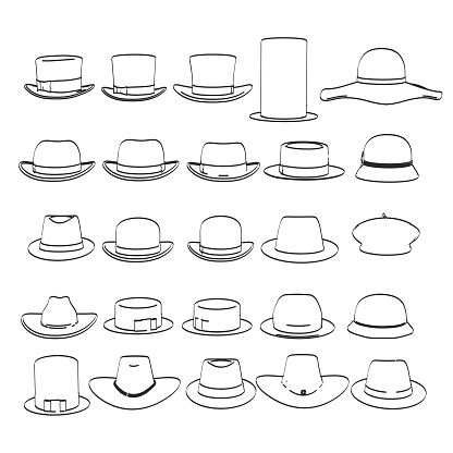 2d cartoon illustration of hats collection
