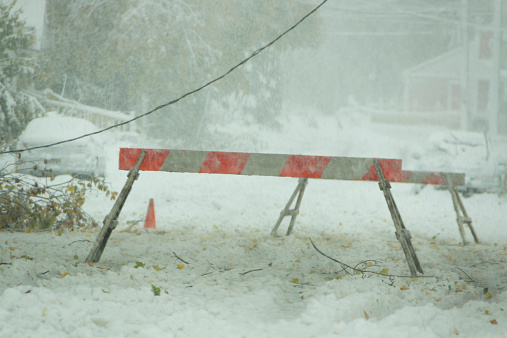 Winter storm in Maine. Roads are closed and power lines are down.