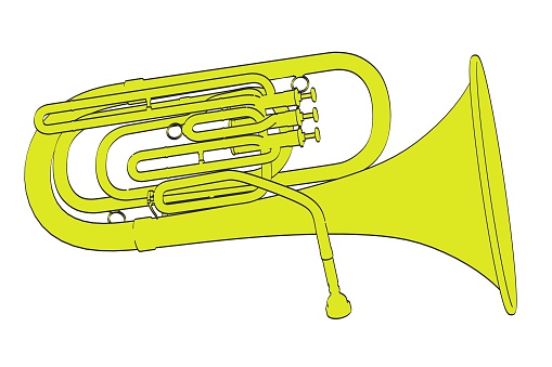 2d cartoon illustration of french horn