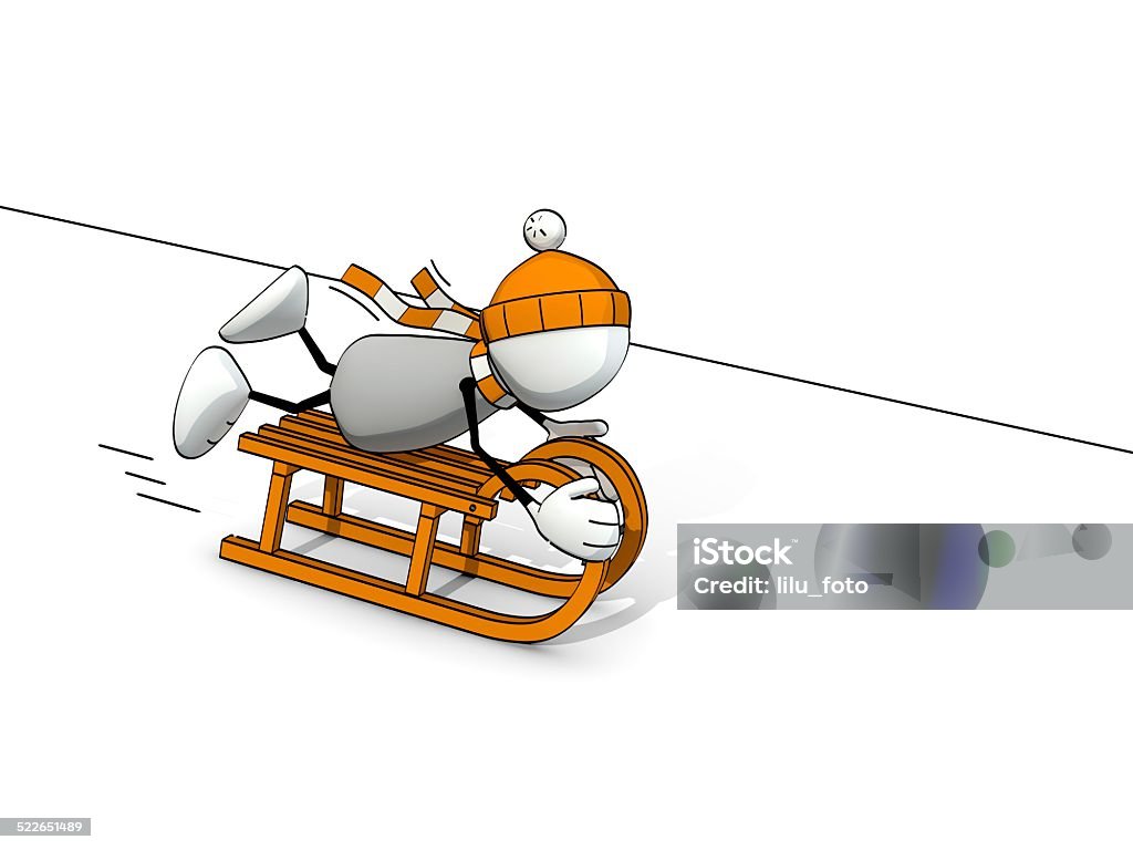 little esbozos man riding descenso en un trineo - Foto de stock de Adulto libre de derechos