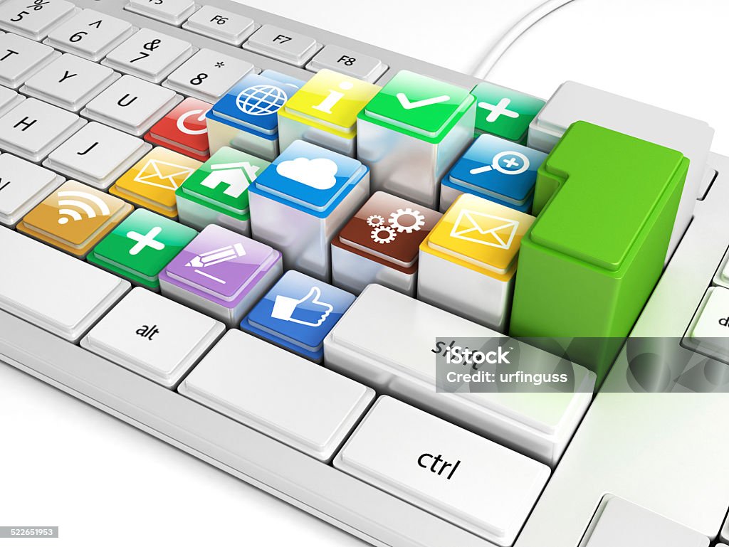 buttons on a keyboard with Social media icons Backgrounds Stock Photo