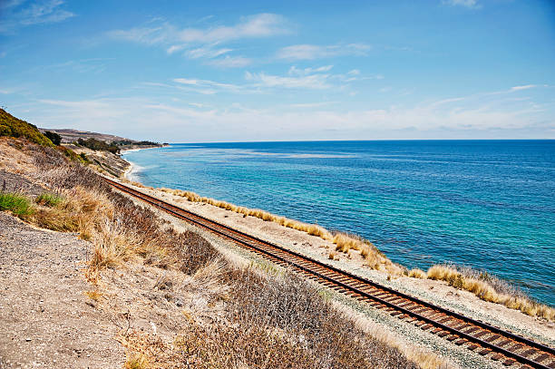 istock Railroad Tracks along edge of Pacific Ocean 522652057