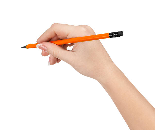 istock Hand with pencil writing something isolated on white background with shadows 522672275
