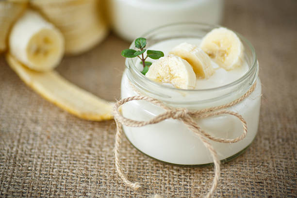 banana yogurt stock photo