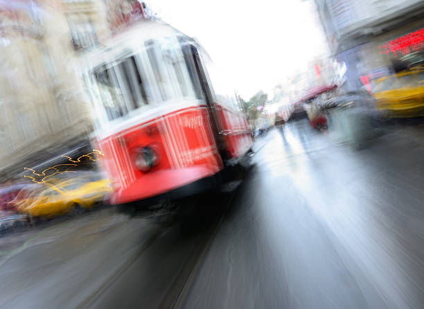 istock Instanbul street car, tram, zoom blurred 522674741
