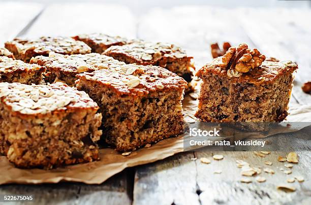 Oatmeal Cake With Dates And Walnuts Stock Photo - Download Image Now - Baked Pastry Item, Cake, Candy