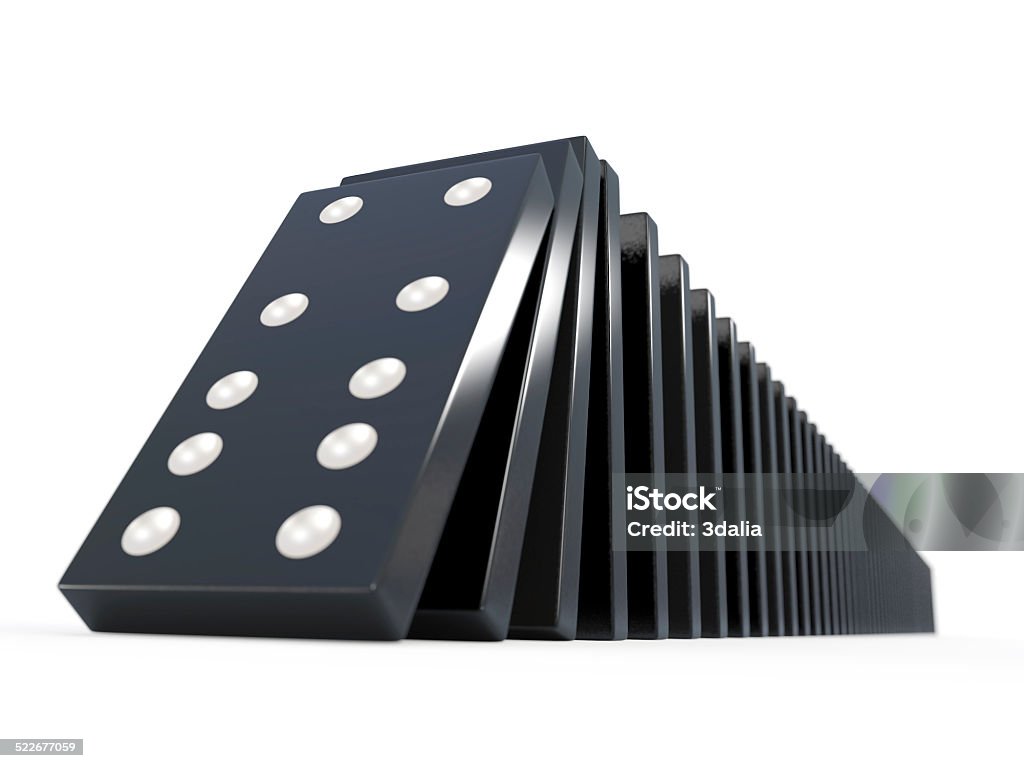 3d Dominoes falling 3d render of black dominoes falling Domino Stock Photo